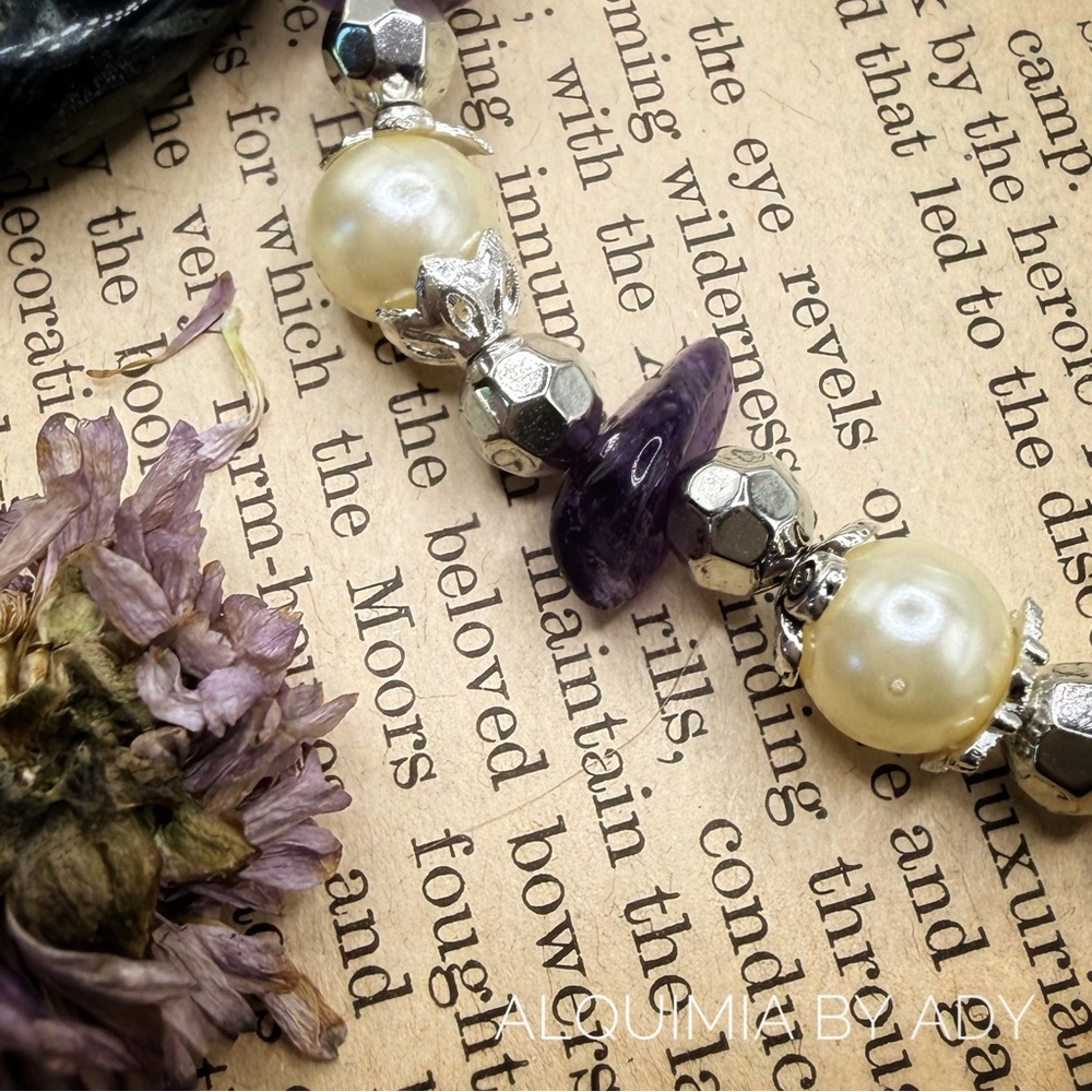 Amethyst Pearl Bracelet • Elegant silver Accent • 8mm Beads - Picture 6 of 6